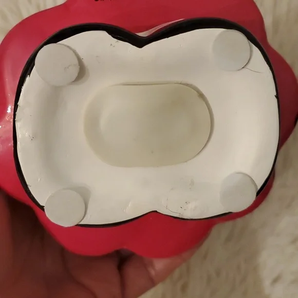 Hello Kitty Ceramic Coin Bank 8" Tall. Pink Polka Dot Skirt, Striped Blouse - Picture 5 of 10